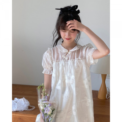 罐头士多所国风少女复古甜美可爱汉元素盘扣新中式改良白色连衣裙