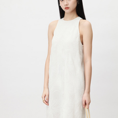 手工刺绣设计师双层削肩宽松遮肉中长款连衣裙女 夏